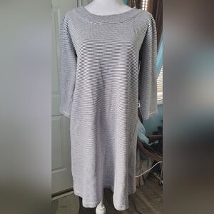 Mo:vint Anthropologie Mini Sweater Dress Women's L Navy White Pin Stripe Cotton